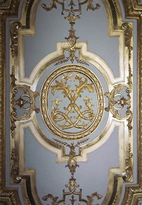 Verstrengeld monogram van Lodewijk XIV van de binnenluiken van de slaapkamer van de koning, c.1701